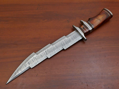 15" Damascus Kriss Blade Bowie Knife – Rosewood Handle & Custom Sheath