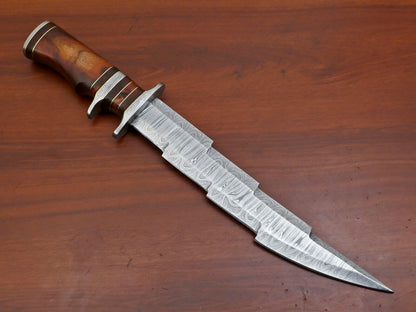 15" Damascus Kriss Blade Bowie Knife – Rosewood Handle & Custom Sheath