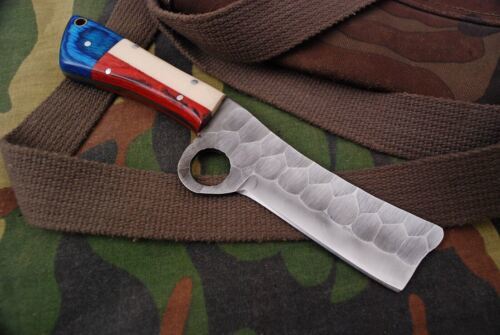 Hand Forged Carbon Steel Cowboy Bull Cutter Hunting Knife | 8" with Resin Handle & Leather Sheath