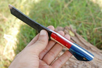 Hand Forged Carbon Steel Cowboy Bull Cutter Hunting Knife | 8" with Resin Handle & Leather Sheath