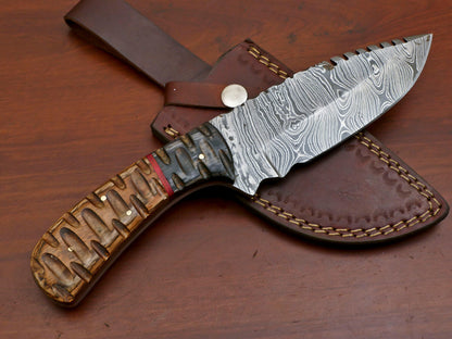10.5" Handmade Damascus Steel Bowie Hunting Knife – Wood Handle