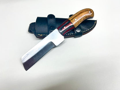 Handmade Skinner Knife – Stainless Steel Straight Back Blade with Wood Handle & Leather Sheath