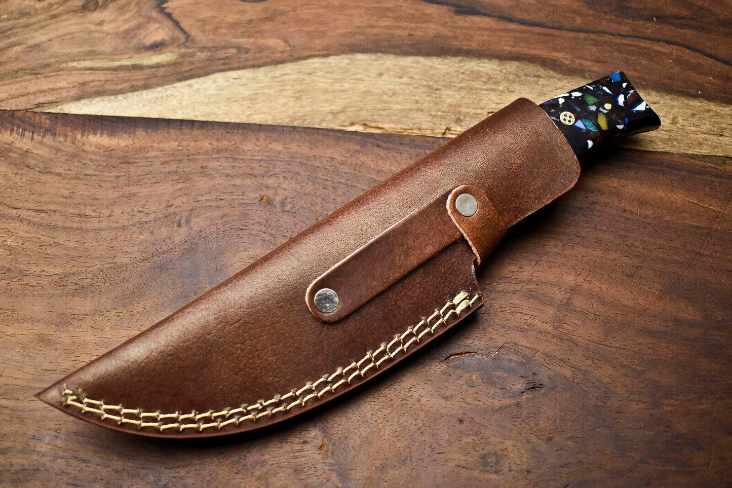 10.0" Handmade Damascus Steel Tracker Knife | Corian Handle Full Tang Survival Blade