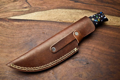10.0" Handmade Damascus Steel Tracker Knife | Corian Handle Full Tang Survival Blade