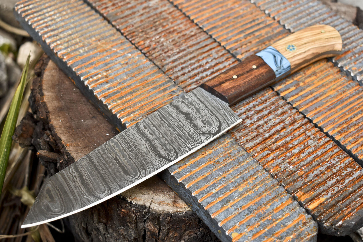 Hand Forged Damascus Chef Knife – Hardwood Handle Hunter Bushcraft