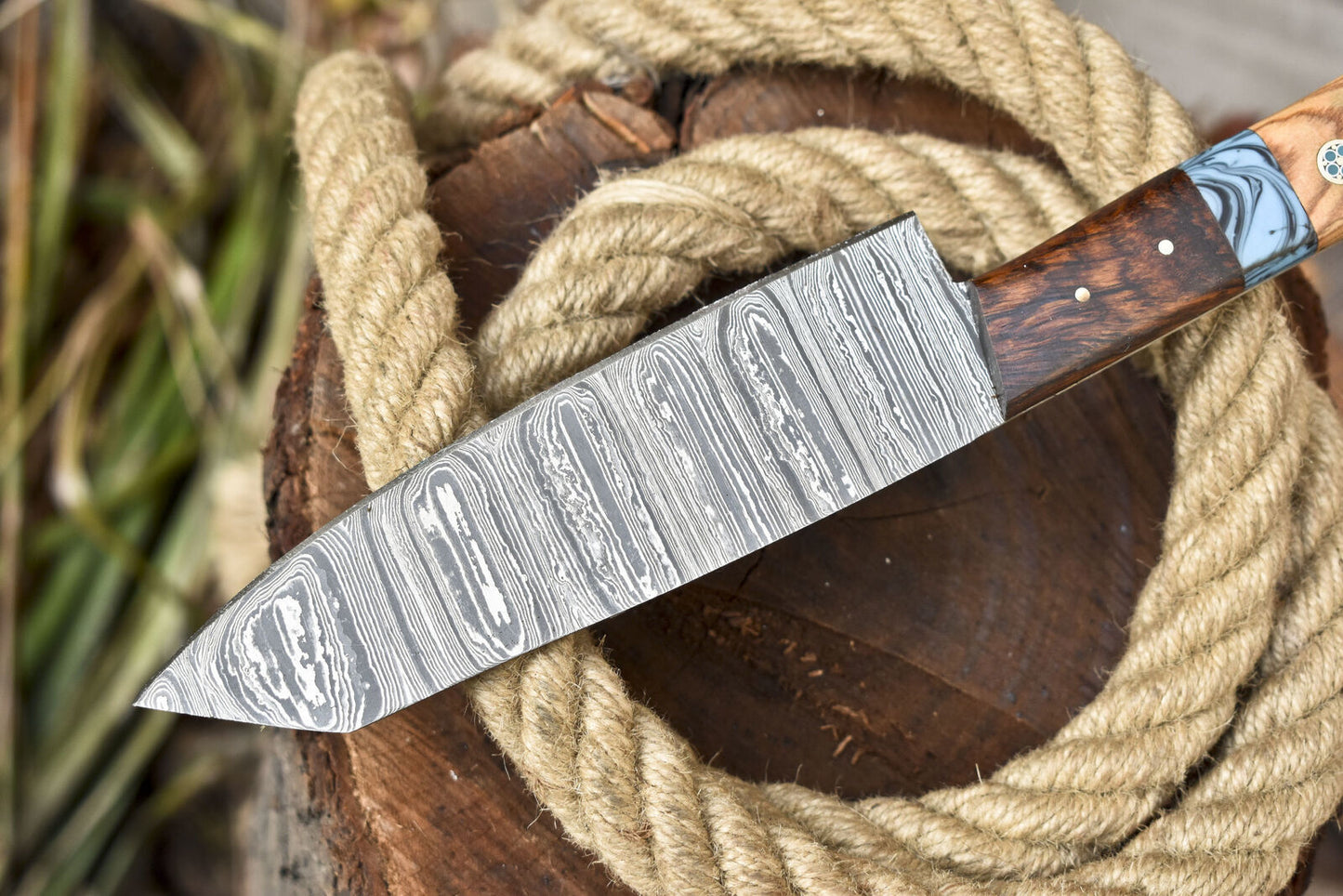Hand Forged Damascus Chef Knife – Hardwood Handle Hunter Bushcraft