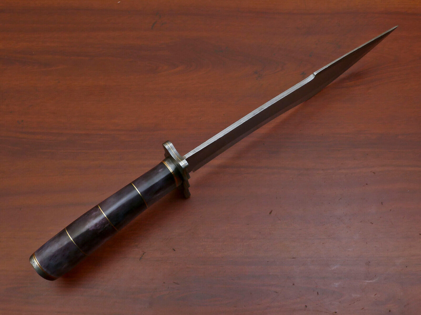 15" Handmade Damascus Bowie Knife – Camel Bone Handle & Damascus Guard