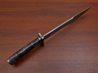 15" Handmade Damascus Bowie Knife – Camel Bone Handle & Damascus Guard