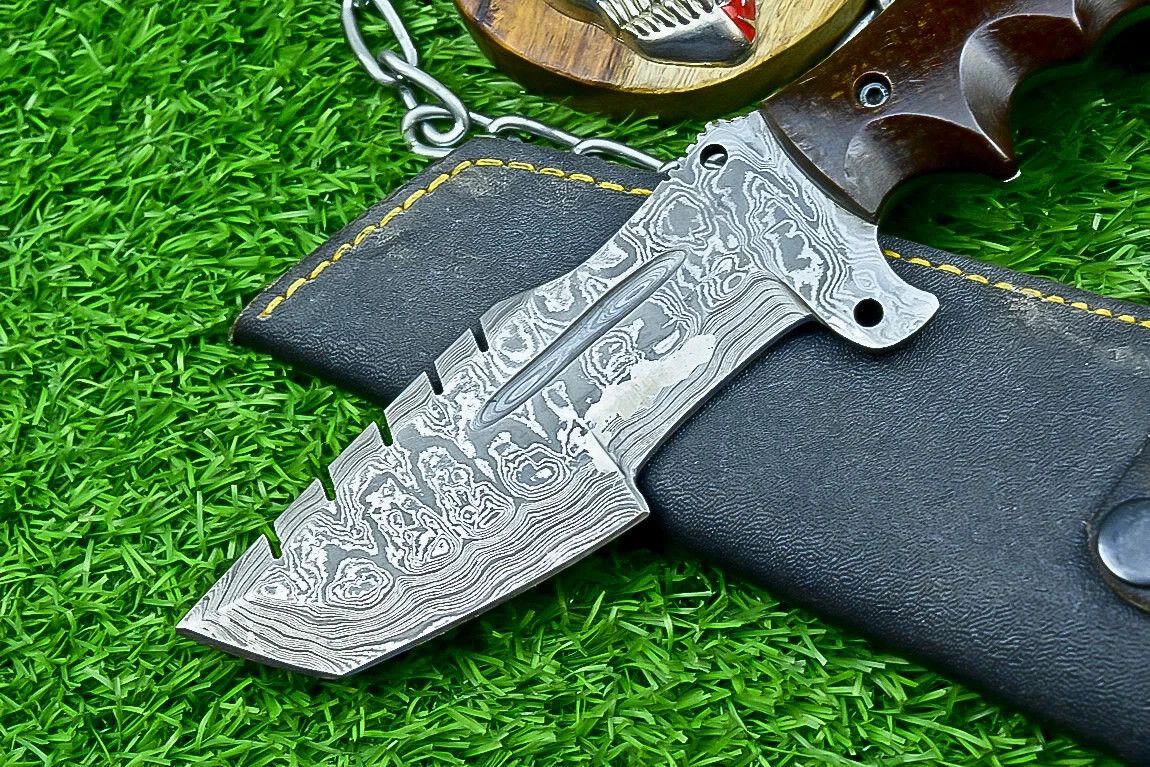 Custom Handmade Damascus Steel Tracker Hunting Knife – 9" Forged Blade with Micarta Handle & Leather Sheath