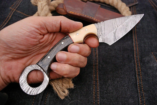 9" Custom Damascus Karambit Damascus Steel Karambit Knife With Wood and Bone Handle