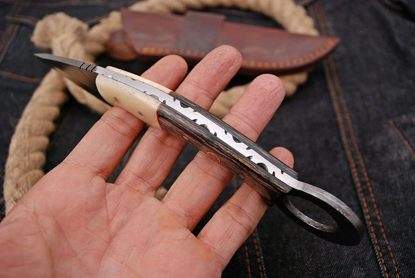 9" Custom Damascus Karambit Damascus Steel Karambit Knife With Wood and Bone Handle
