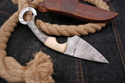 9" Custom Damascus Karambit Damascus Steel Karambit Knife With Wood and Bone Handle