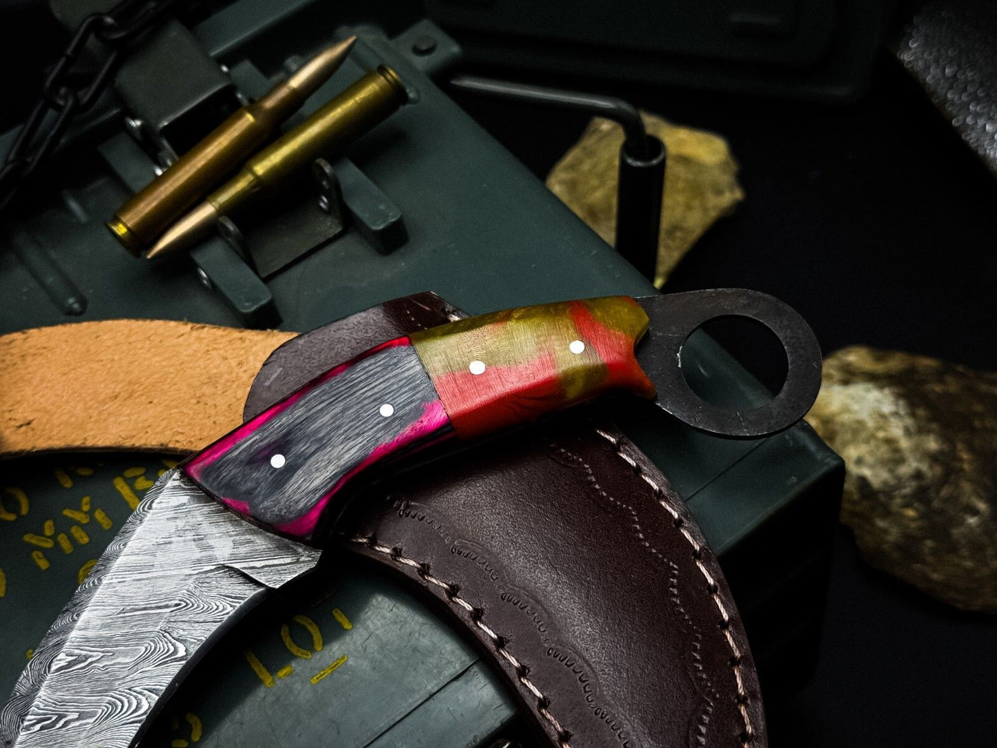 Handmade 8” Damascus Karambit Knife Best Damascus Steel Knife with Wood & Resin Handle