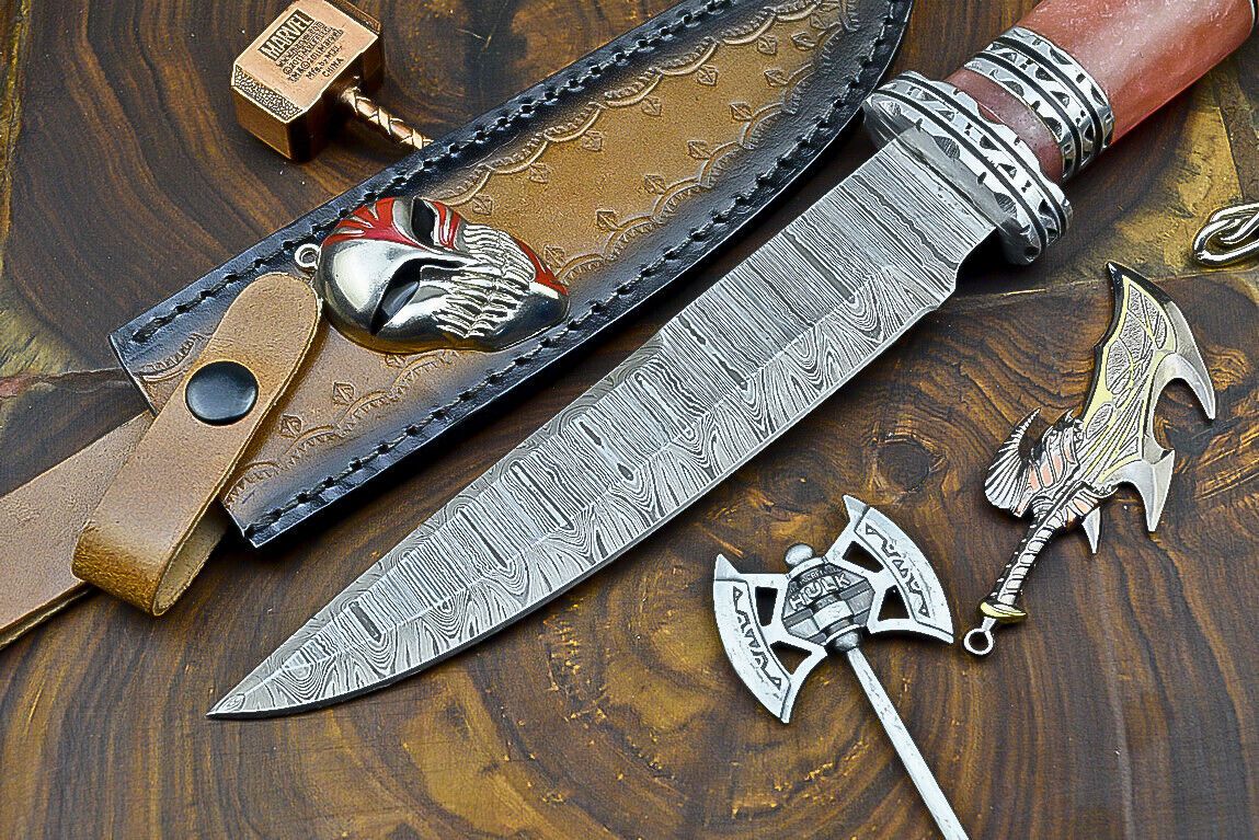 Heritage Forge 12 Inch Resin Handle Damascus Steel Bowie Knife for Hunting and Camping