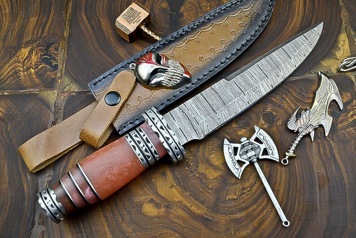 Heritage Forge 12 Inch Resin Handle Damascus Steel Bowie Knife for Hunting and Camping