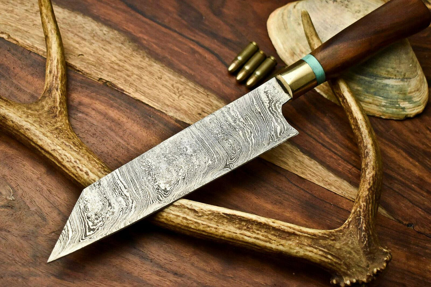Hand Made Damascus Steel Blade Chef Knife | Walnut Wood