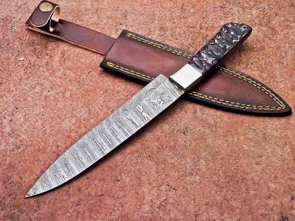 12" Professional Chef Knife Damascus Blade Kitchen Knife – Wood Handle with Sheath