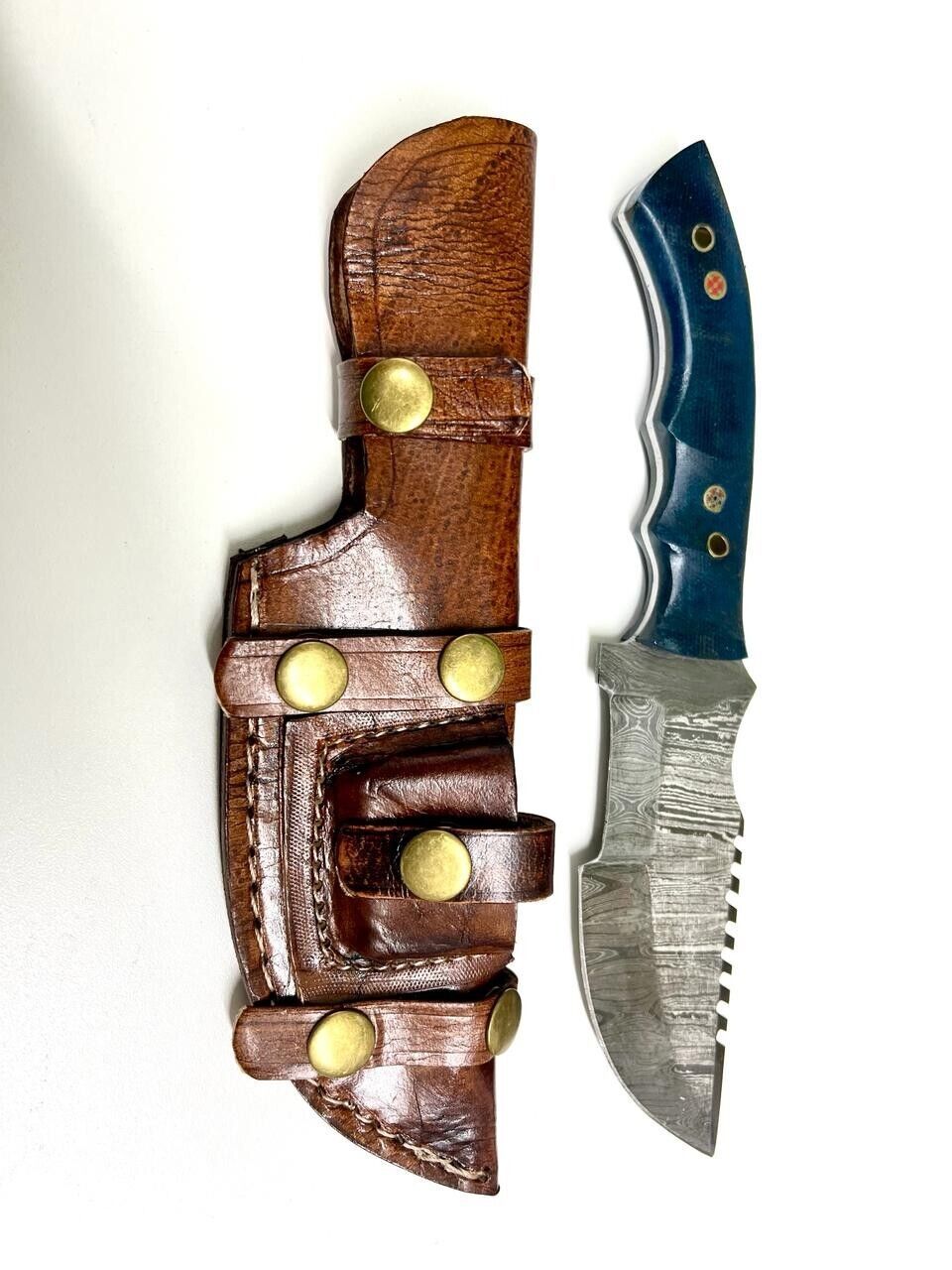 Handmade Custom Tracker Knife Micarta Handle Damascus Steel Camping Hunting Knife with Sheath