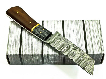 Custom Handmade Damascus Steel Bull Cutter Knife 7" Full Tang Hunting knife with Wood Handle