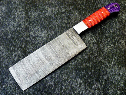 11" Handmade Damascus Steel Chopper Knife – Full Tang Chef Kitchen Knife with Hardwood Handle