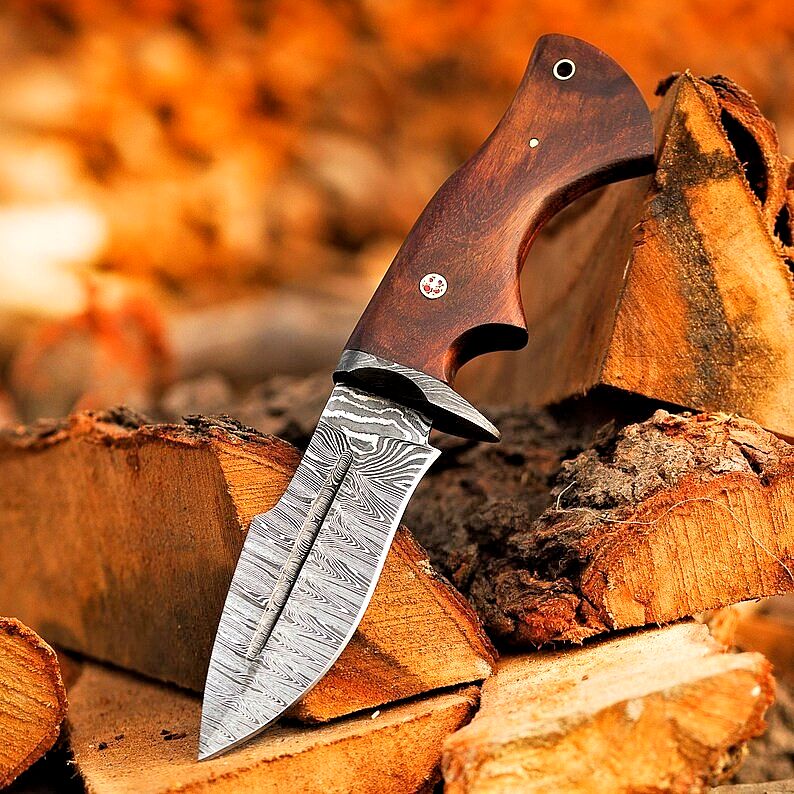 Custom Hand Forged Damascus Steel Tracker Knife – 10.5" Full Tang Hunting, Camping & Hiking Fixed Blade with Wood & Steel Guard Handle