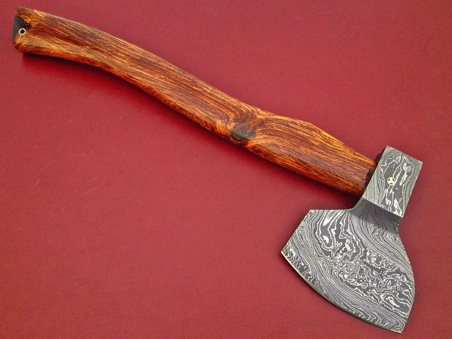 Custom Handmade Damascus Axe with Walnut Wood Handle – 16 Inch Full Tang