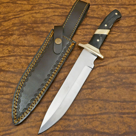 Handmade D2 Steel Drop Point Bowie EDC Hunting Knife with Pakka Wood Handle – 12 Inch Full Tang
