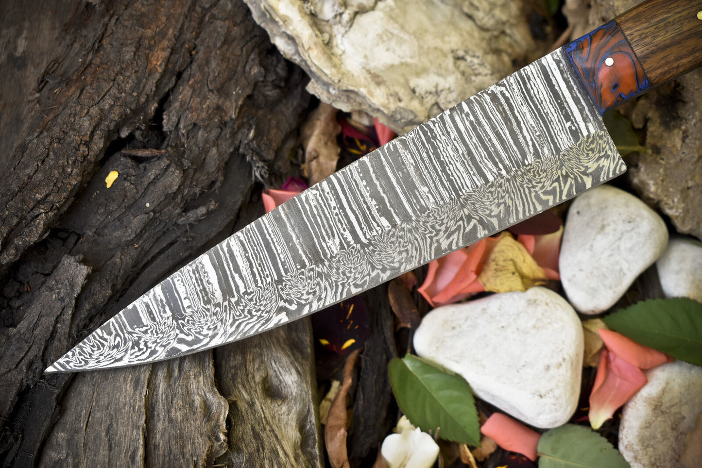 13.0" Hand-Forged Twist Damascus Chef Knife with Walnut Handle