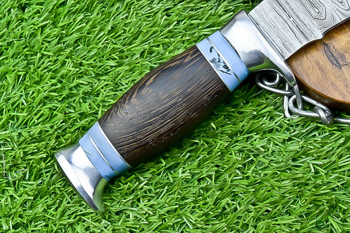 12 Inch Handmade Damascus Steel Bowie Knife with Wood Handle and Casted Steel Bolster