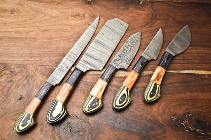 Premium Handmade Damascus Steel Chef Knife Set – Lot of 5 Hammered Blades