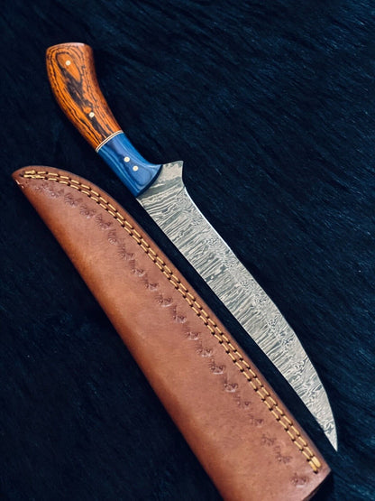 12" Custom Handmade Damascus Fillet Knife Damascus Steel Fillet Knife With Sheath