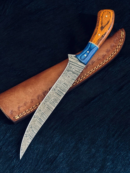 12" Custom Handmade Damascus Fillet Knife Damascus Steel Fillet Knife With Sheath