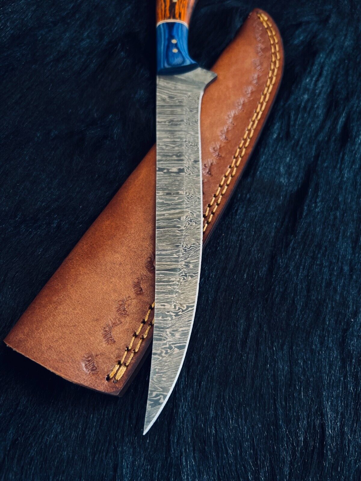 12" Custom Handmade Damascus Fillet Knife Damascus Steel Fillet Knife With Sheath