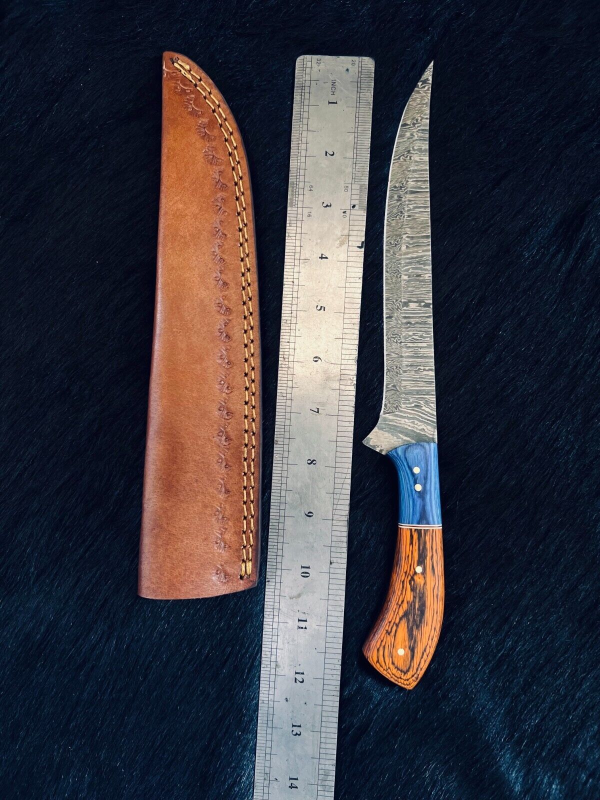 12" Custom Handmade Damascus Fillet Knife Damascus Steel Fillet Knife With Sheath