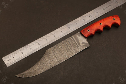 Heritage Forge 14 Inch Damascus Steel Bowie Knife with  Wood Handle for Hunting and Camping