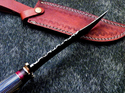 13" Authentic Hand Forged Damascus Blade Hunting Bowie Knife | Hard Wood Handle & Leather Sheath