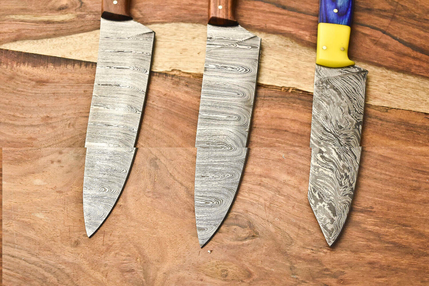 Lot of 3 Handmade Damascus Steel Full Tang Chef Knife Set – 384 Layers, Professional Kitchen Knives