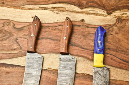 Lot of 3 Handmade Damascus Steel Full Tang Chef Knife Set – 384 Layers, Professional Kitchen Knives