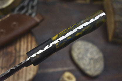Twist Damascus Skinner Knife – 9" Corian Handle with Micarta Bolster for Fishing & Outdoor Use