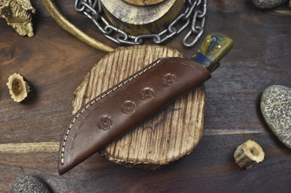 Twist Damascus Skinner Knife – 9" Corian Handle with Micarta Bolster for Fishing & Outdoor Use