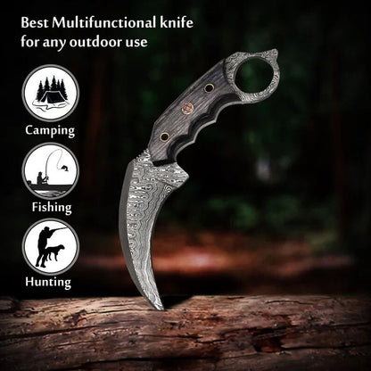 Handmade 8.25” Damascus Double Edged Karambit Knife Best Karambit PakkaWood Handle
