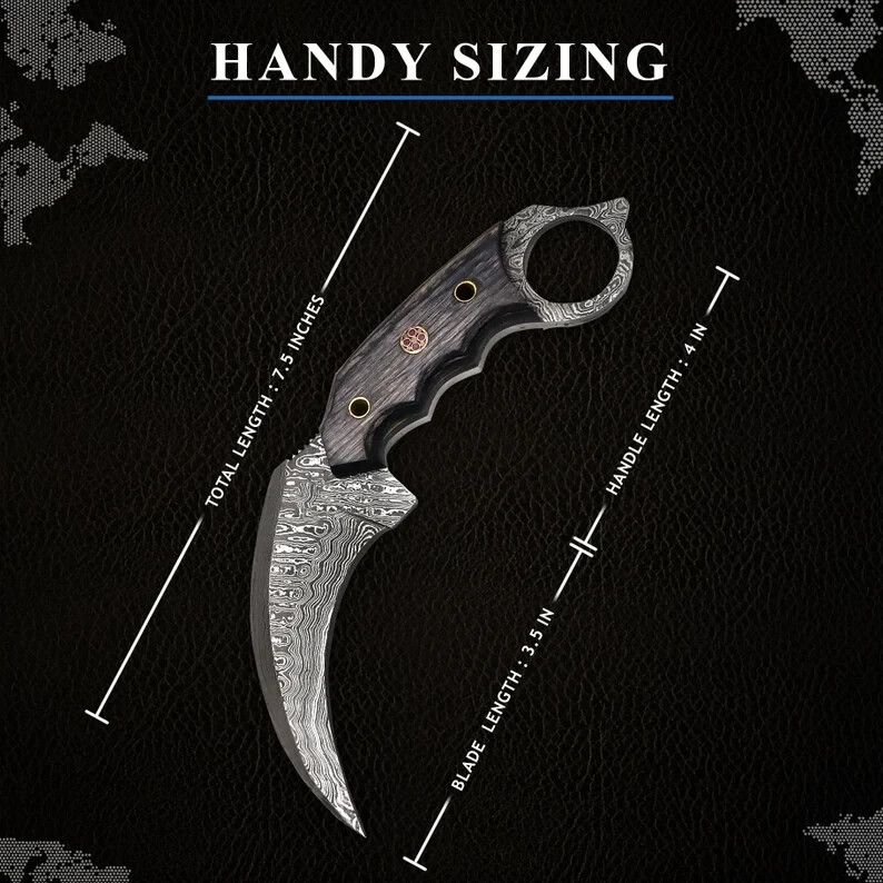 Handmade 8.25” Damascus Double Edged Karambit Knife Best Karambit PakkaWood Handle