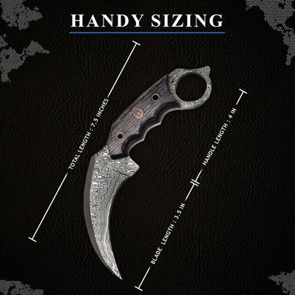 Handmade 8.25” Damascus Double Edged Karambit Knife Best Karambit PakkaWood Handle