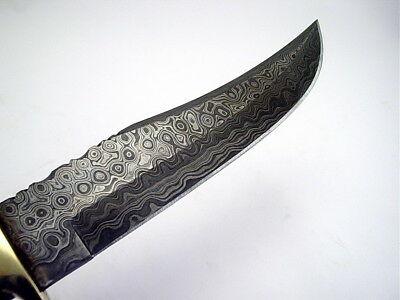 12” Handmade Damascus Bowie Knife | White Camel Bone Handle & Brass Bolster