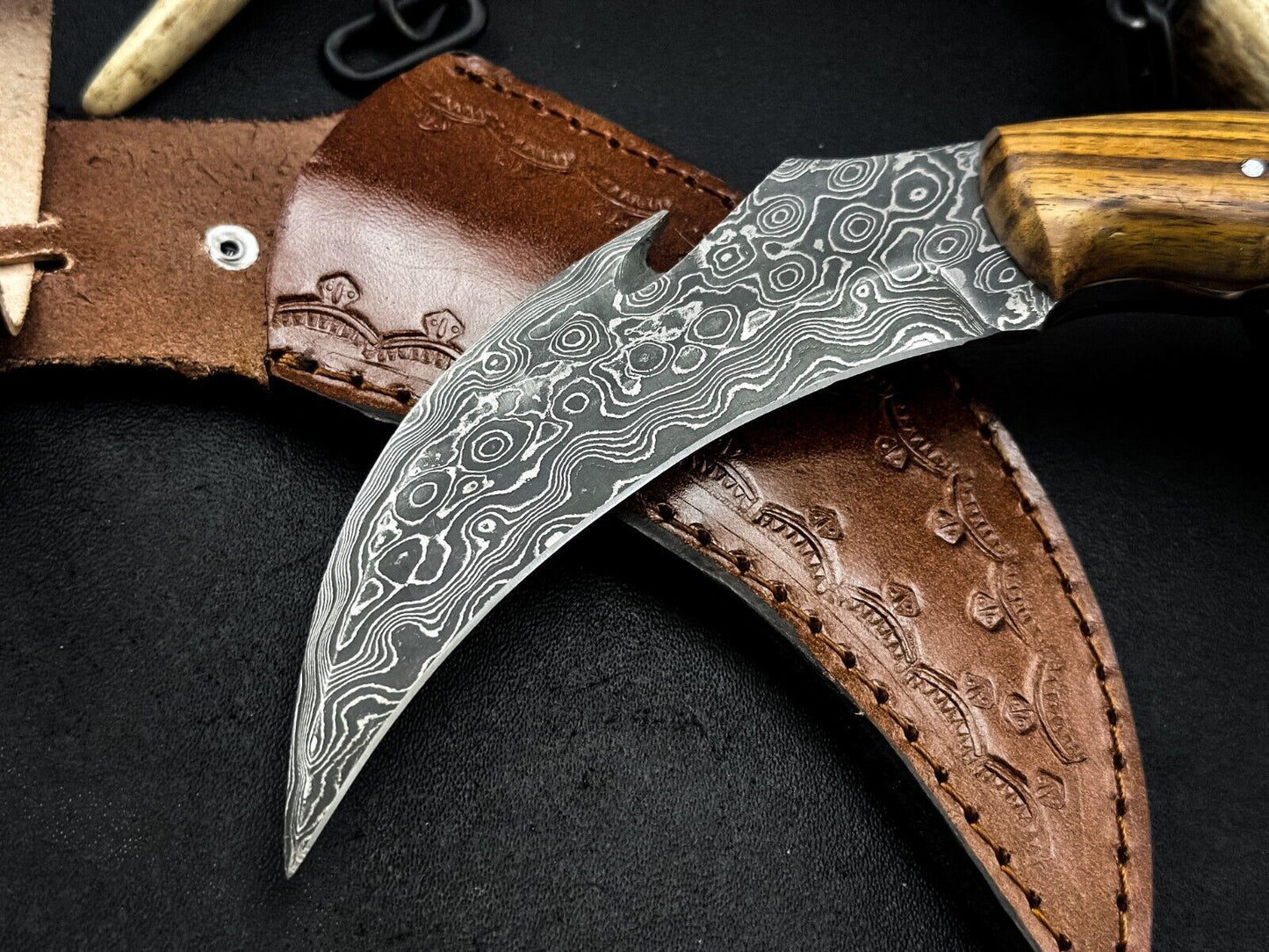 Handmade 8” Damascus Steel Karambit Knife Full Tang Best Karambit with Wood Handle