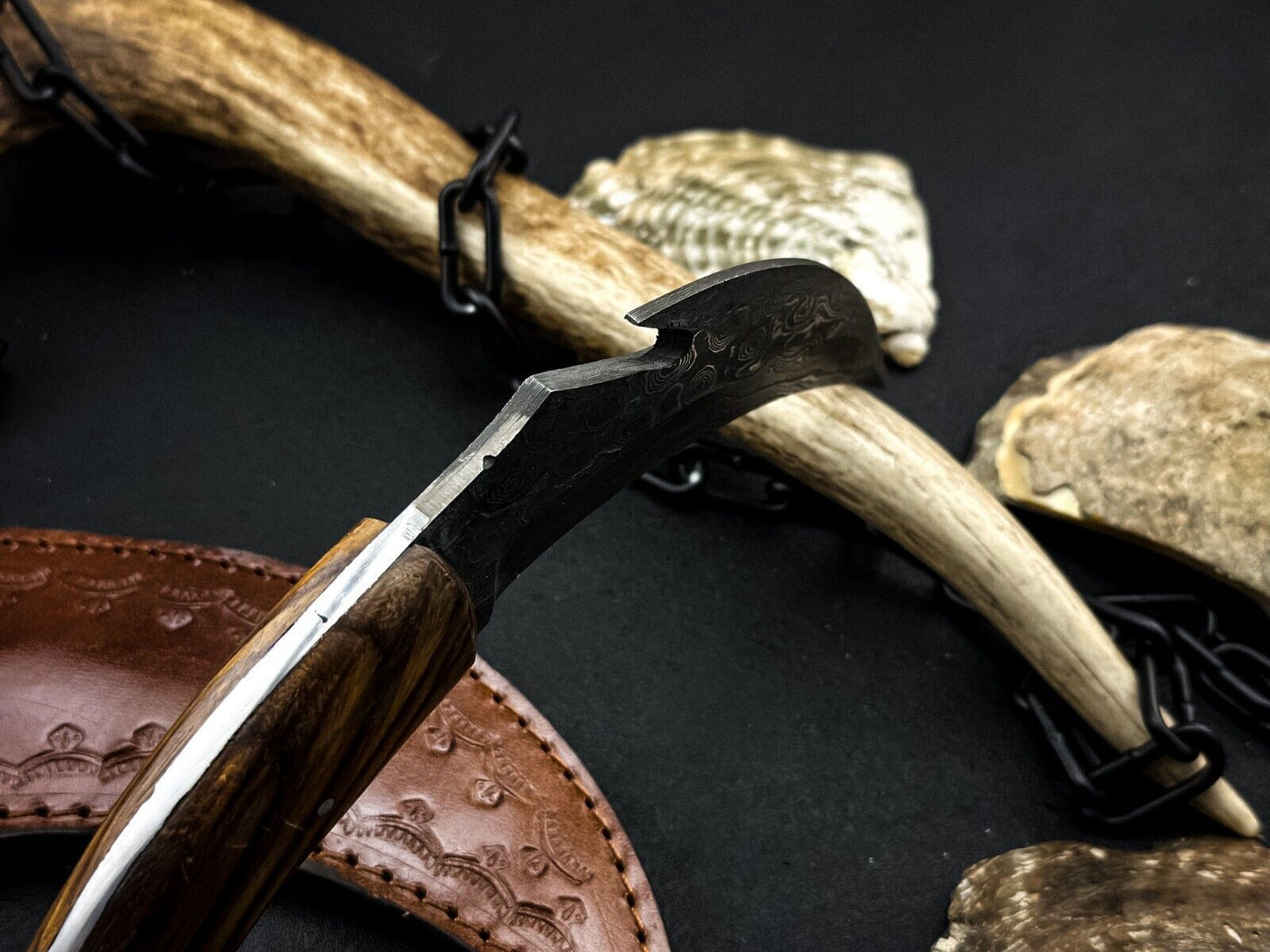 Handmade 8” Damascus Steel Karambit Knife Full Tang Best Karambit with Wood Handle