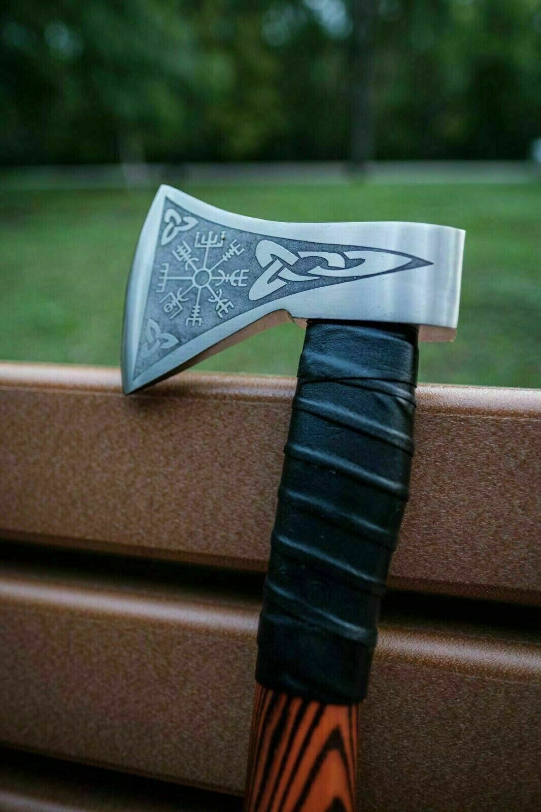 Viking Axe Handmade Carbon Steel Camping Hatchet with Wood Handle and Leather Sheath