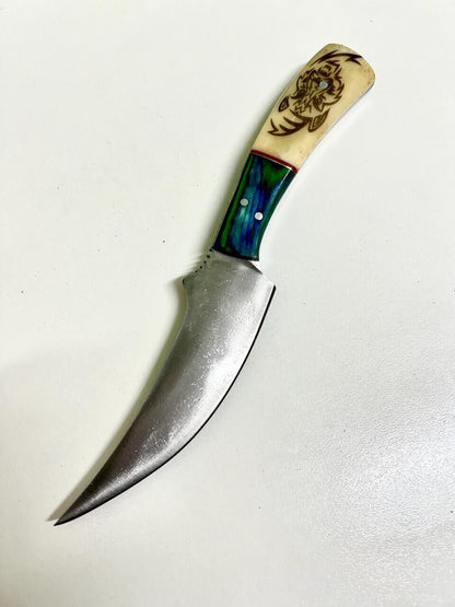 Handmade Skinner Knife – 5″ J2 Stainless Steel Blade, Bone Handle, Leather Cover