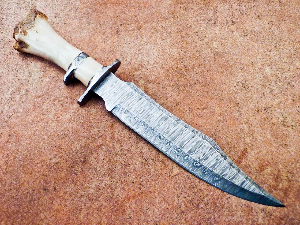 15 Inch Damascus Steel Bowie Knife with Camel Bone Handle