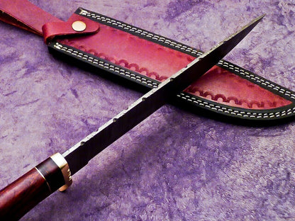 15 Inch Handmade Damascus Steel Hunting Knife with Camel Bone and Wood Handle by Heritage Forge